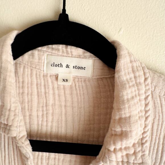 Cloth & Stone Beige Muslin Cotton Button Up Collared Lagen Boho Blouse XS - Picture 3 of 7